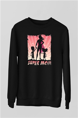 Anneler Günü Baskılı Unisex Siyah Sweatshirt