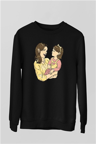 Anneler Günü Baskılı Unisex Siyah Sweatshirt