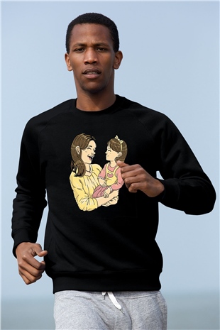 Anneler Günü Baskılı Unisex Siyah Sweatshirt