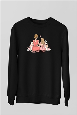 Anneler Günü Baskılı Unisex Siyah Sweatshirt