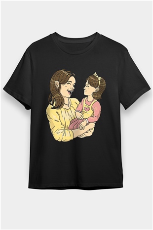 Anneler Günü Baskılı Unisex Siyah Tişört - Tshirt