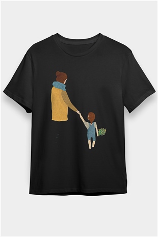 Anneler Günü Baskılı Unisex Siyah Tişört - Tshirt