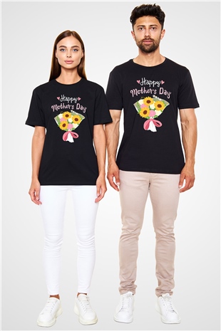 Anneler Günü Baskılı Unisex Siyah Tişört - Tshirt