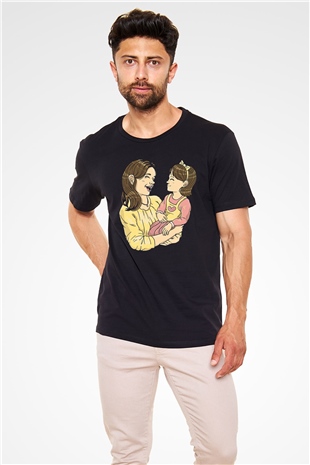 Anneler Günü Baskılı Unisex Siyah Tişört - Tshirt