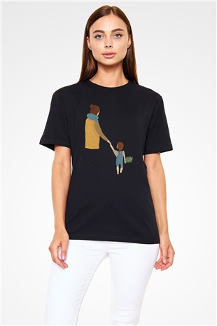 Anneler Günü Baskılı Unisex Siyah Tişört - Tshirt