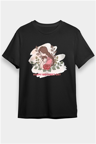 Anneler Günü Baskılı Unisex Siyah Tişört - Tshirt