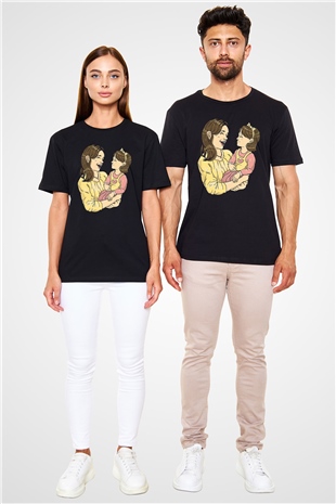 Anneler Günü Baskılı Unisex Siyah Tişört - Tshirt