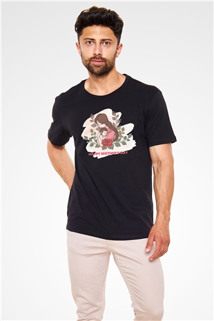 Anneler Günü Baskılı Unisex Siyah Tişört - Tshirt
