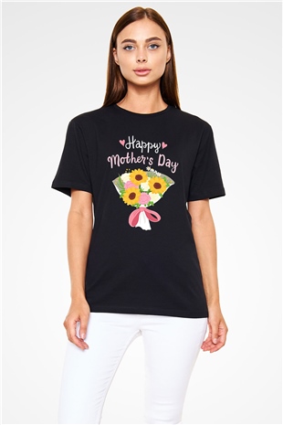 Anneler Günü Baskılı Unisex Siyah Tişört - Tshirt