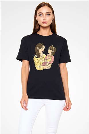 Anneler Günü Baskılı Unisex Siyah Tişört - Tshirt