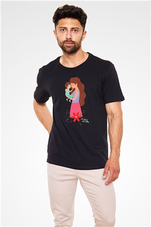 Anneler Günü Baskılı Unisex Siyah Tişört - Tshirt