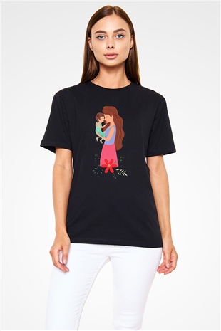 Anneler Günü Baskılı Unisex Siyah Tişört - Tshirt