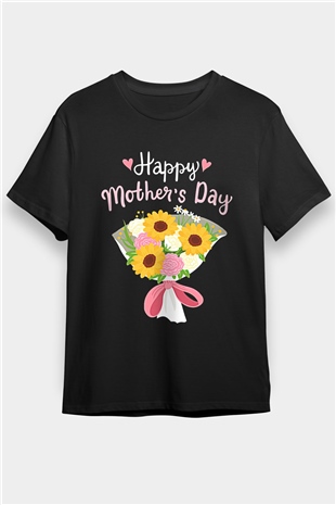 Anneler Günü Baskılı Unisex Siyah Tişört - Tshirt