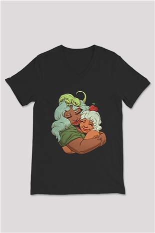 Anneler Günü Baskılı Unisex Siyah V Yaka Tişört - Tshirt