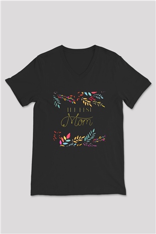 Anneler Günü Baskılı Unisex Siyah V Yaka Tişört - Tshirt