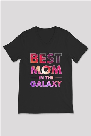 Anneler Günü Baskılı Unisex Siyah V Yaka Tişört - Tshirt