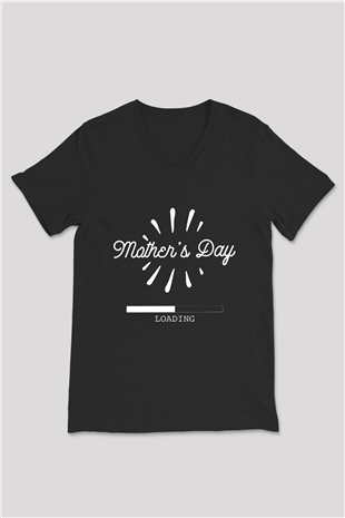 Anneler Günü Baskılı Unisex Siyah V Yaka Tişört - Tshirt