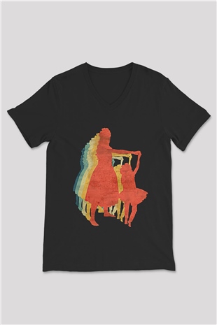 Anneler Günü Baskılı Unisex Siyah V Yaka Tişört - Tshirt