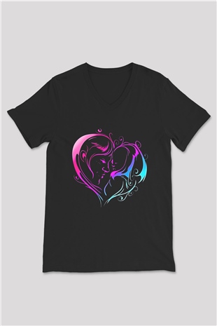 Anneler Günü Baskılı Unisex Siyah V Yaka Tişört - Tshirt