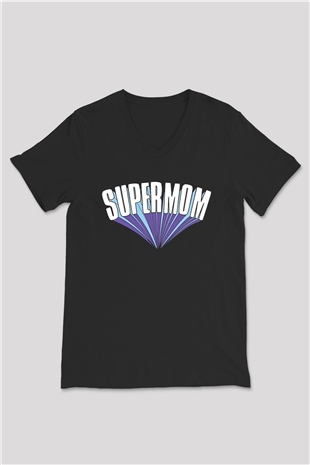 Anneler Günü Baskılı Unisex Siyah V Yaka Tişört - Tshirt