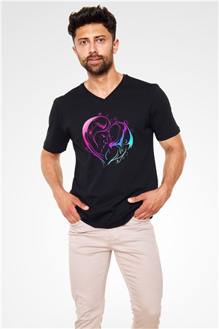 Anneler Günü Baskılı Unisex Siyah V Yaka Tişört - Tshirt