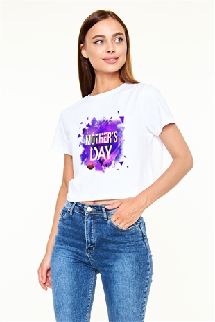 Anneler Günü Beyaz Croptop Tişört