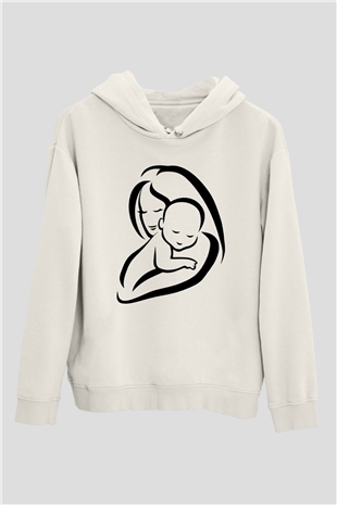 Anneler Günü Beyaz Unisex Kapşonlu Sweatshirt