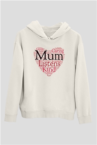 Anneler Günü Beyaz Unisex Kapşonlu Sweatshirt