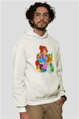 Anneler Günü Beyaz Unisex Kapşonlu Sweatshirt