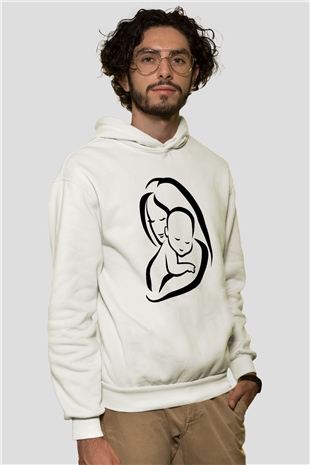 Anneler Günü Beyaz Unisex Kapşonlu Sweatshirt