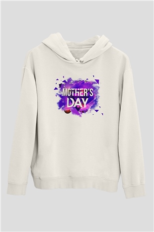 Anneler Günü Beyaz Unisex Kapşonlu Sweatshirt