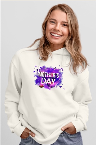 Anneler Günü Beyaz Unisex Kapşonlu Sweatshirt