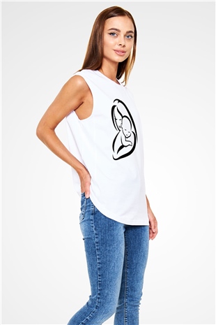 Anneler Günü Beyaz Unisex Kolsuz Tişört