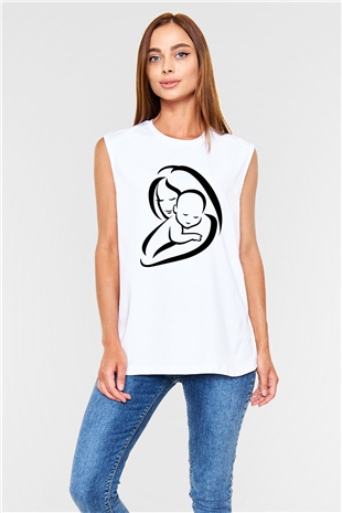 Anneler Günü Beyaz Unisex Kolsuz Tişört