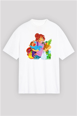 Anneler Günü Beyaz Unisex Oversize Tişört T-Shirt