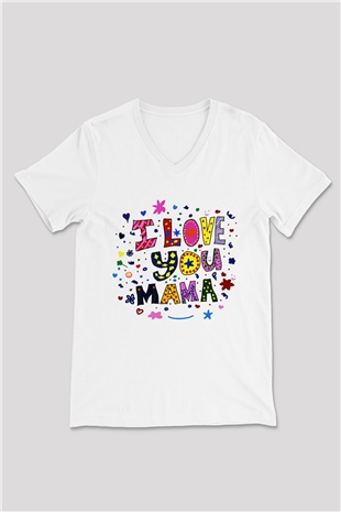 Anneler Günü Beyaz Unisex V Yaka Tişört T-Shirt