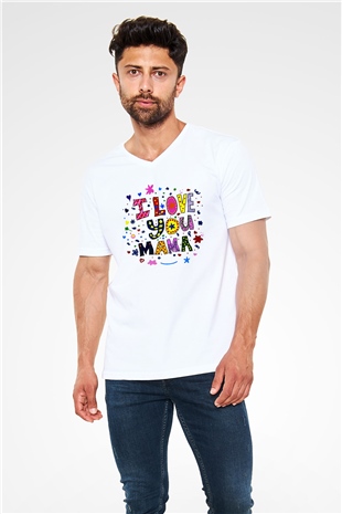 Anneler Günü Beyaz Unisex V Yaka Tişört T-Shirt
