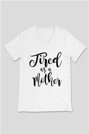 Anneler Günü Beyaz Unisex V Yaka Tişört T-Shirt