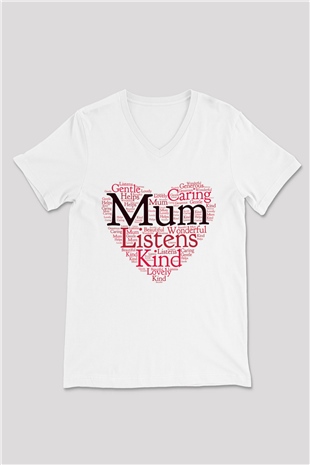 Anneler Günü Beyaz Unisex V Yaka Tişört T-Shirt