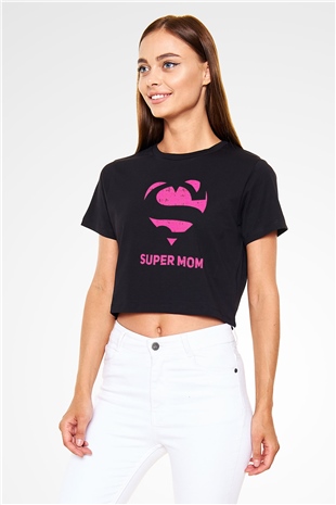 Anneler Günü Siyah  Crop Top Tişört