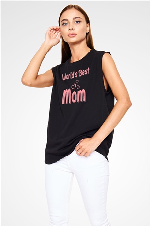 Anneler Günü Siyah Unisex Kolsuz Tişört