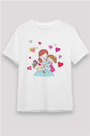 Anneler Günü Unisex Baskılı Beyaz Tişört - Tshirt