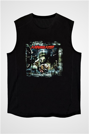 Annihilator Baskılı Unisex Siyah Kolsuz Tişört