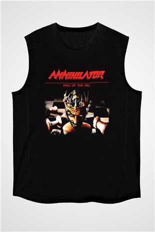 Annihilator Baskılı Unisex Siyah Kolsuz Tişört