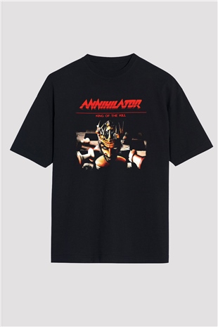 Annihilator Baskılı Unisex Siyah Oversize Tişört
