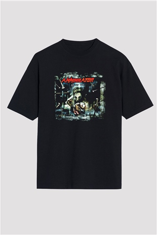 Annihilator Baskılı Unisex Siyah Oversize Tişört