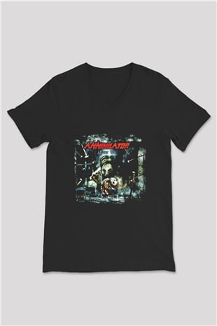 Annihilator Baskılı Unisex Siyah V Yaka Tişört