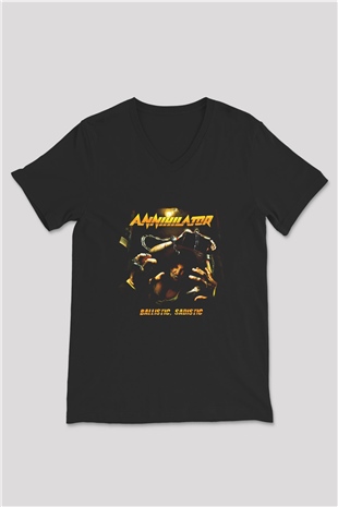 Annihilator Baskılı Unisex Siyah V Yaka Tişört