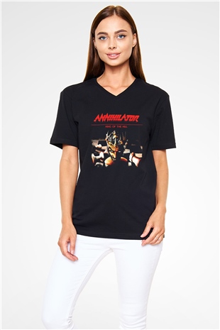 Annihilator Baskılı Unisex Siyah V Yaka Tişört