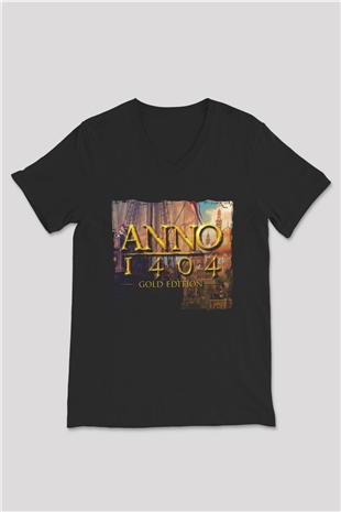 Anno 1404 Siyah Unisex V Yaka Tişört